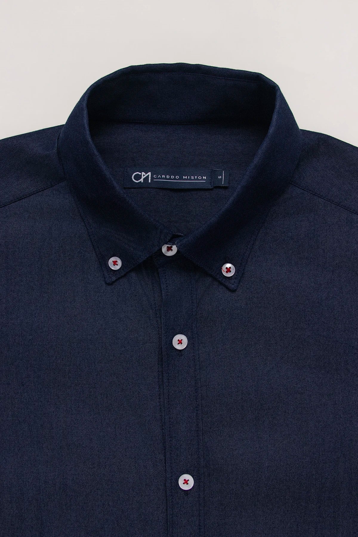 Camisa Denim Botón Contraste Algodón Azul Oscuro